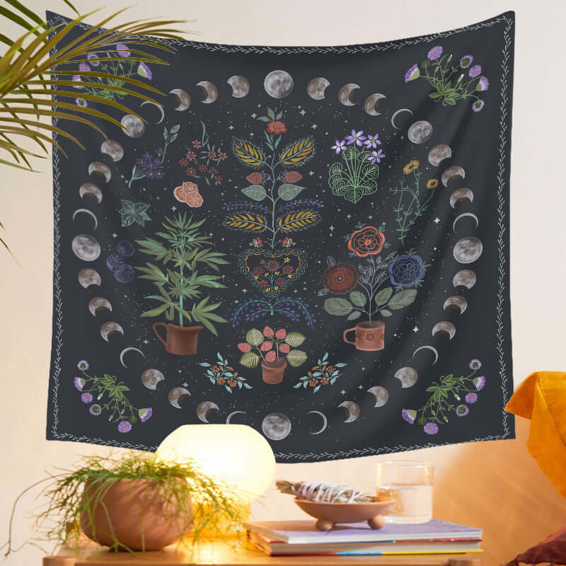 Celestial Moon Phase Tapestry - Mystical Elegance for Your Space